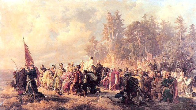 Prière des confédérés de Bar avant la bataille de Lanckorona - Peinture par Artur Grottger